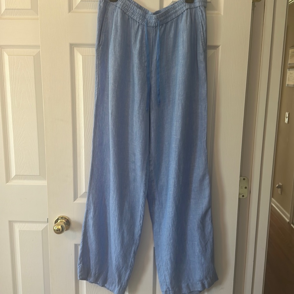 Talbots powder blue 100% linen wide leg pants.